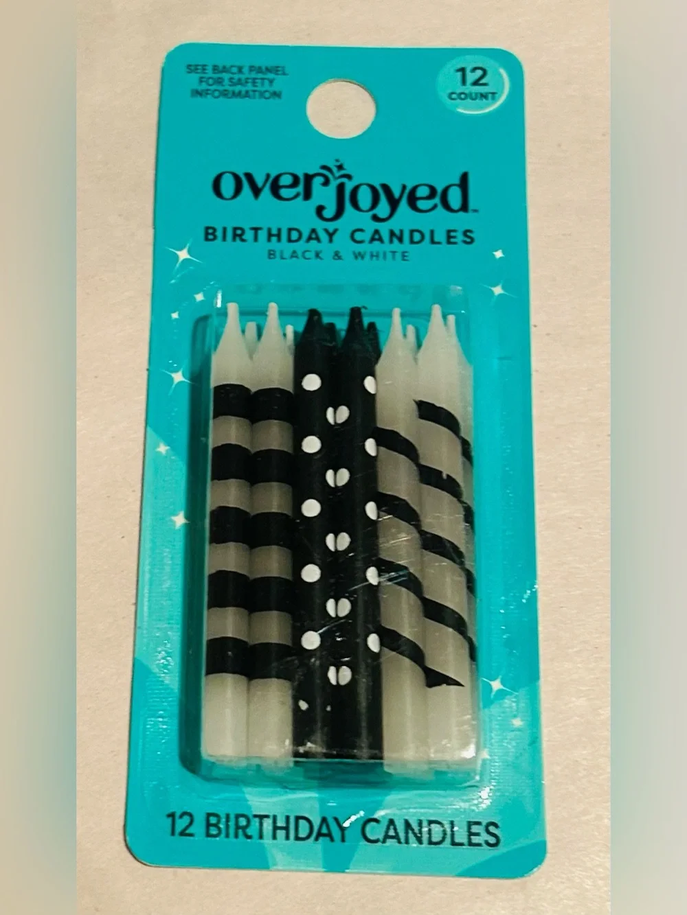 New 2 Packages Overjoyed Black and White 2 3/8” Candles 24 Candles Total